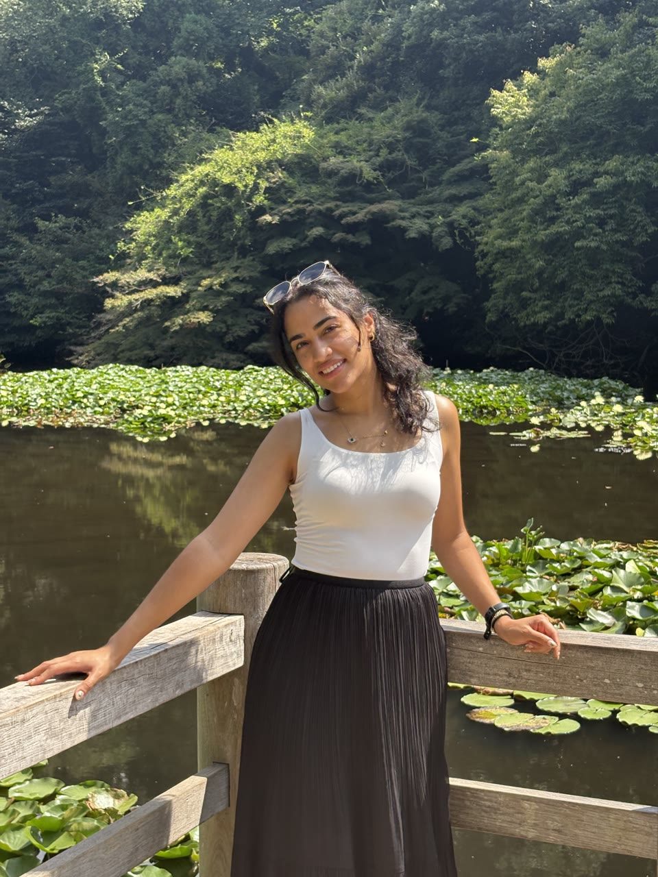 Hazel Mohamedali visiting a tranquil Japanese garden